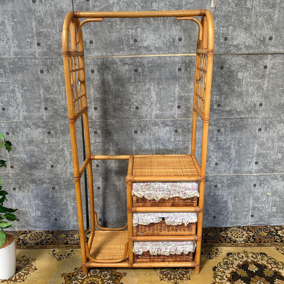 二合꧁籐家具꧂ラタンハンガーラック 衣類 衣服 洋服 収納 昭和レトロ