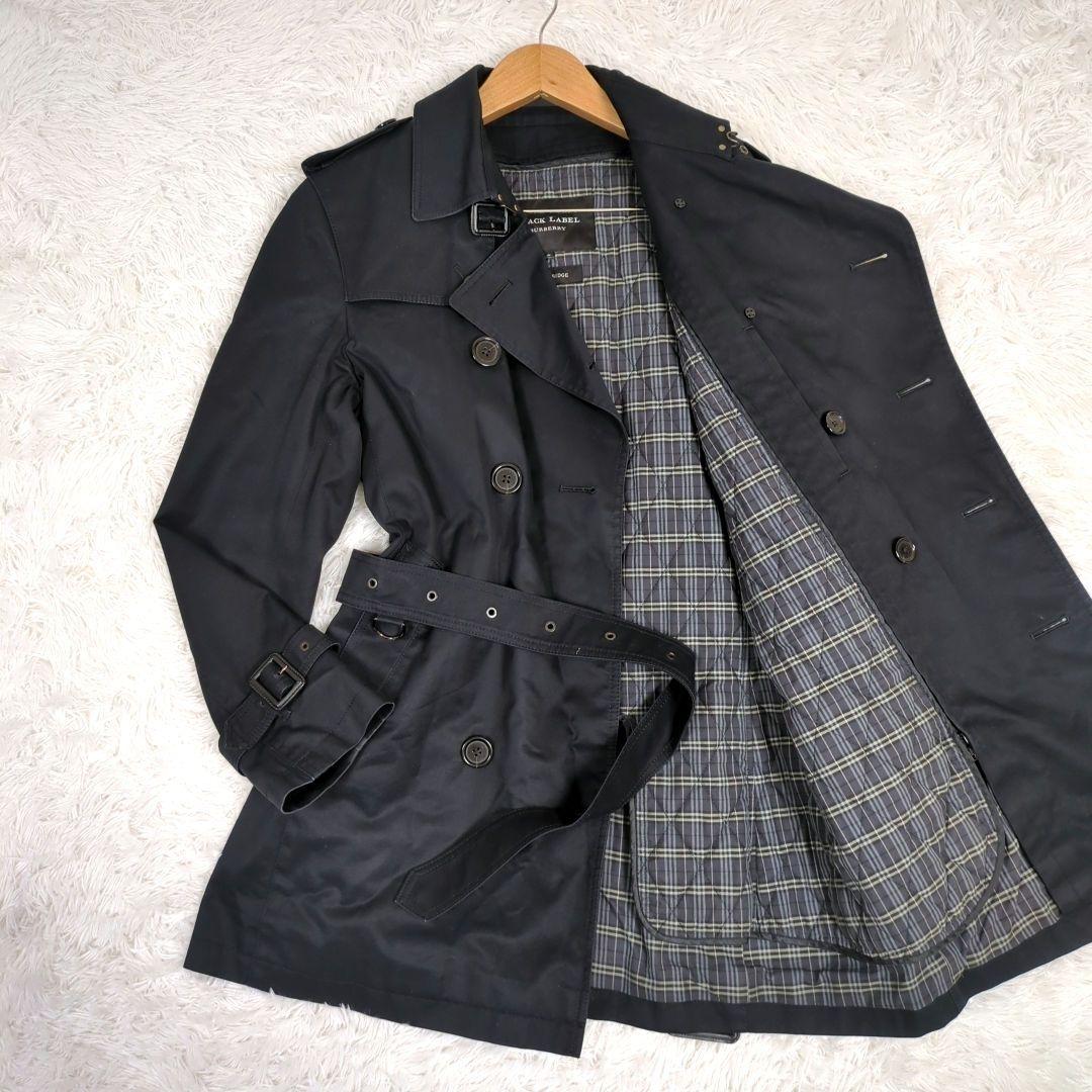 美品【M】バーバリーブラックレーベル　2way　トレンチコート　中綿ライナー　黒