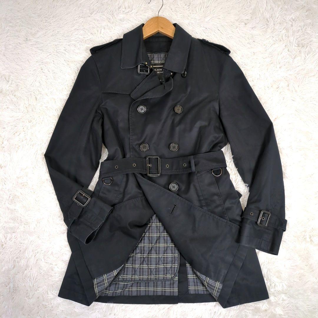美品【M】バーバリーブラックレーベル　2way　トレンチコート　中綿ライナー　黒