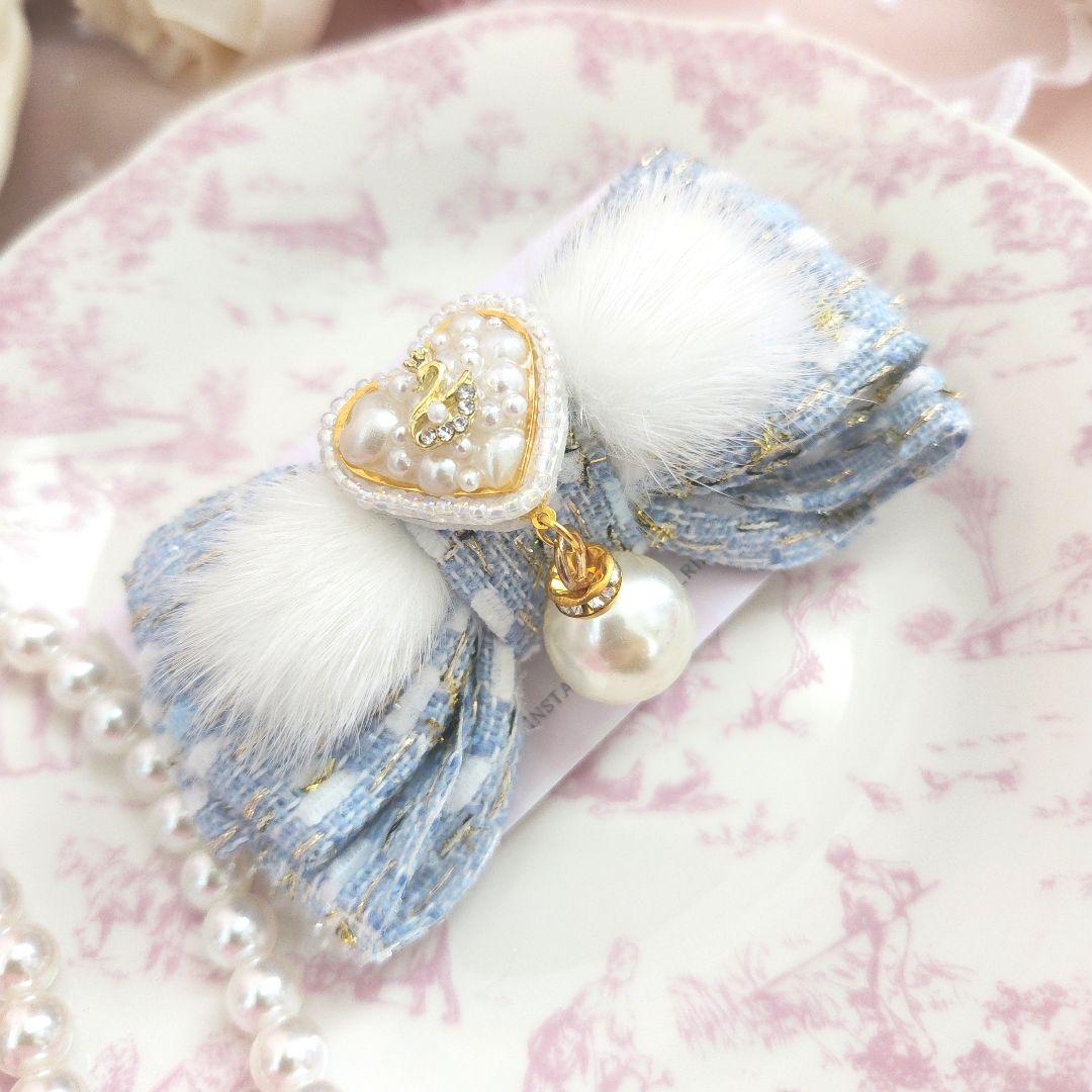 ノゾミ様SALE♡handmade♡♡ツイードミンクファーヘアクリップ