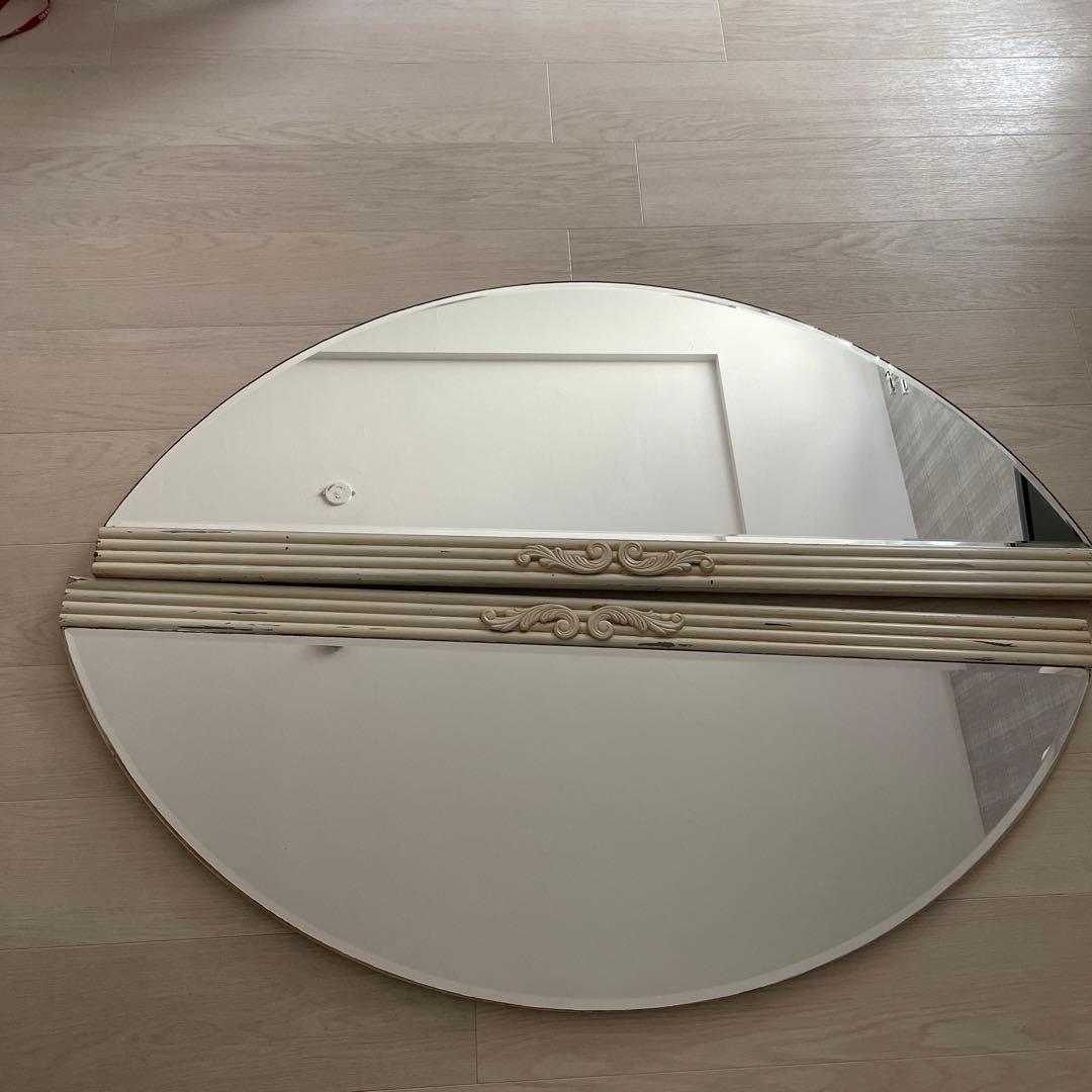 壁掛け、立て掛けミラー２枚1組アンティーク風ブロカント