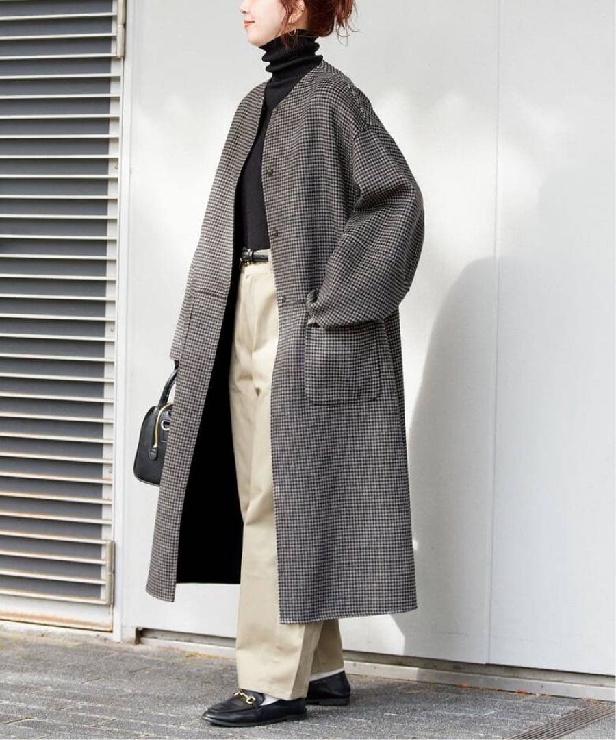 ベイクルーズ　リバーシブルロングコート 黒 チェック柄