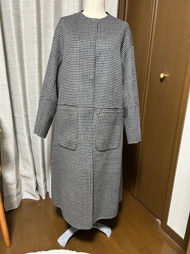 ベイクルーズ　リバーシブルロングコート 黒 チェック柄