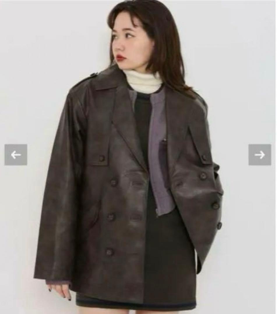 新品　TINA：JOJUN フェイクレザー　ダブルブレストジャケット