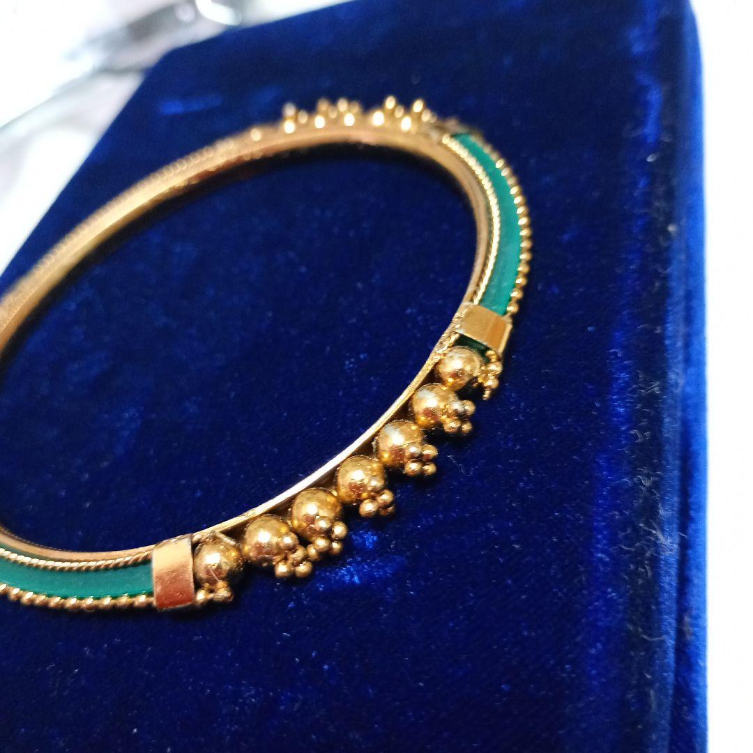 ビーズ装飾 ゴールド グリーン バングルアンティーク