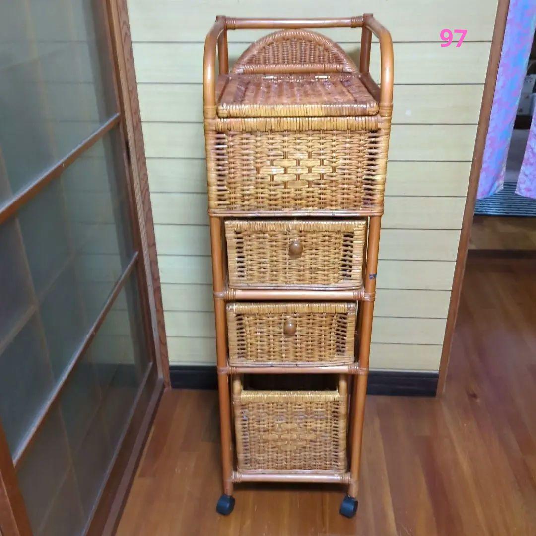 ラタン（藤）チェスト4段キャスター付