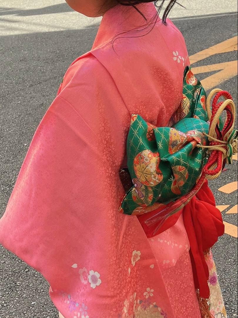 ♡　七五三用 ピンク花柄着物　7歳　フルセット