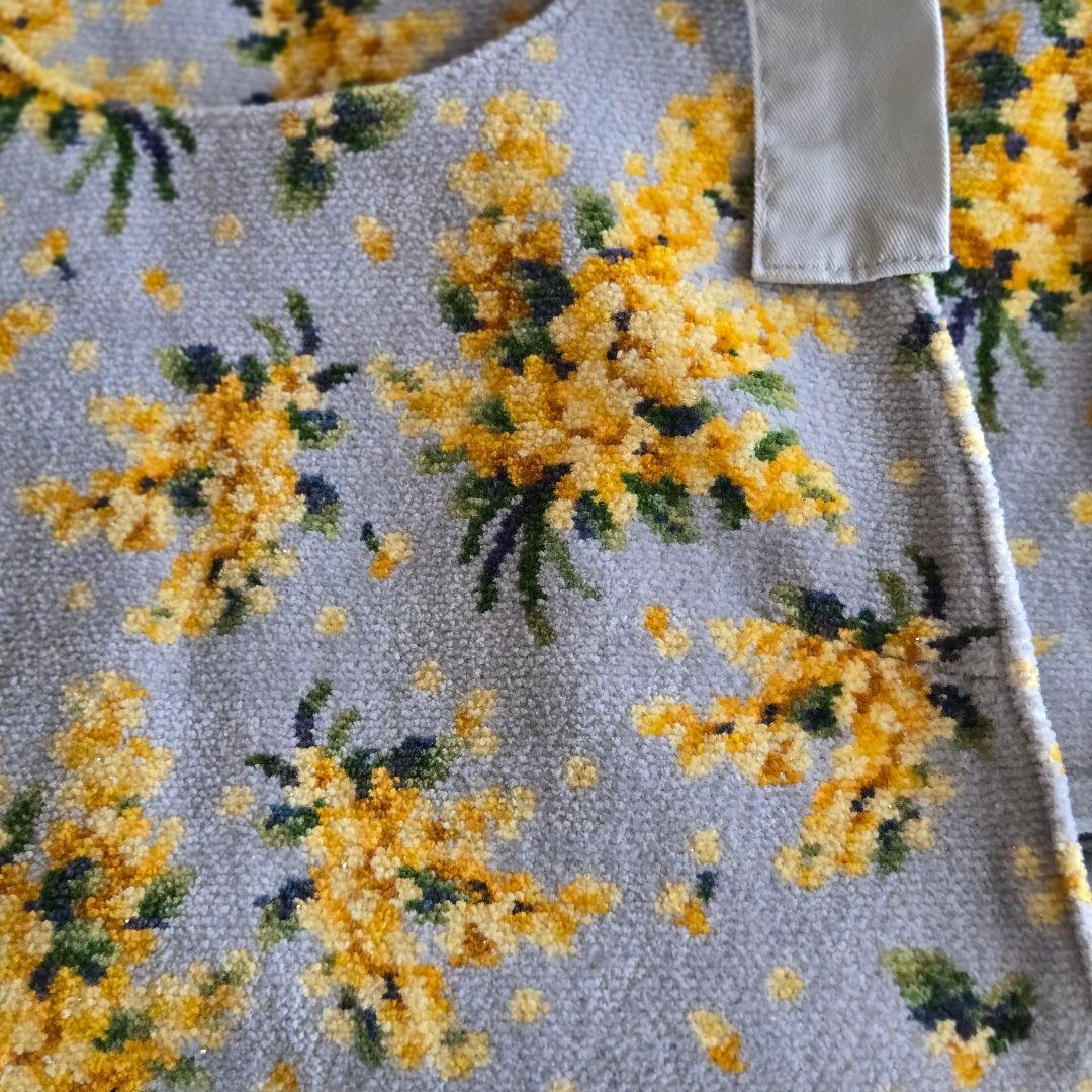 希少　FEILER ミモザ花柄エプロン シルバーグレー