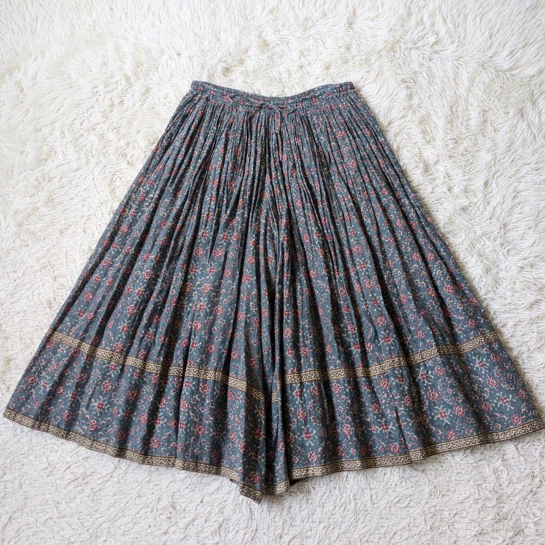 メゾンドソイル　コットンボイルプリントギャザーキュロットパンツ　インド製　F