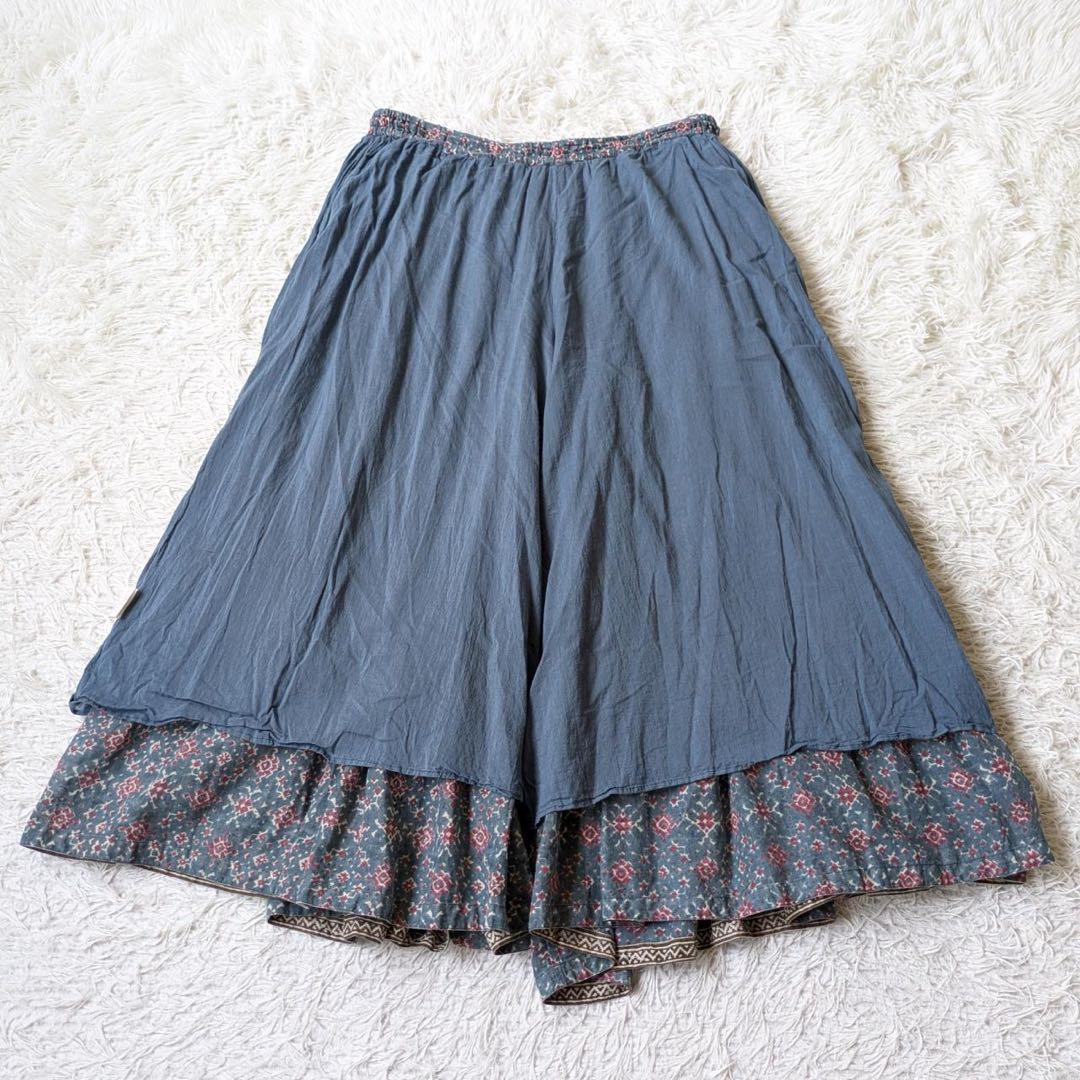 メゾンドソイル　コットンボイルプリントギャザーキュロットパンツ　インド製　F