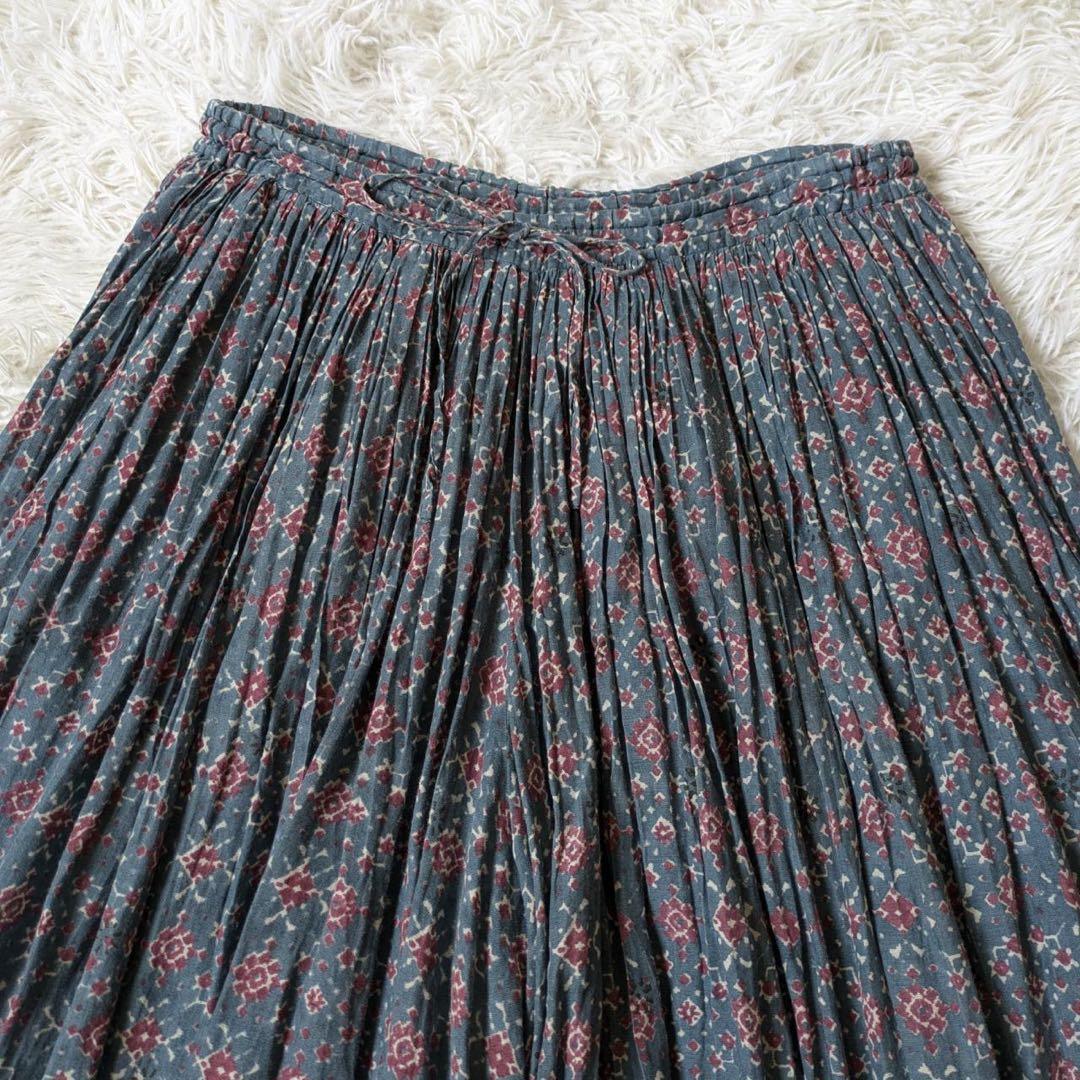メゾンドソイル　コットンボイルプリントギャザーキュロットパンツ　インド製　F