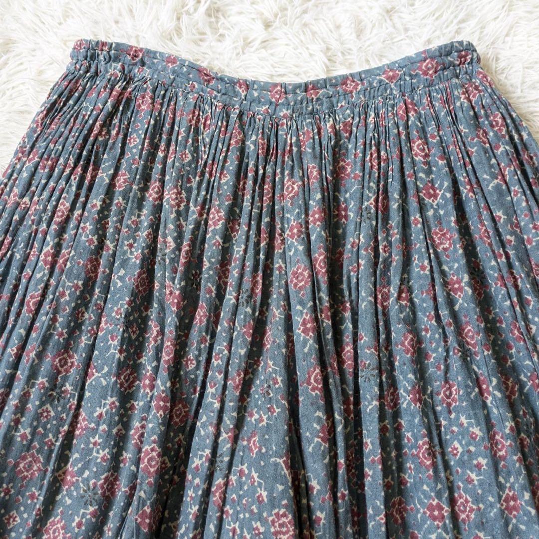 メゾンドソイル　コットンボイルプリントギャザーキュロットパンツ　インド製　F