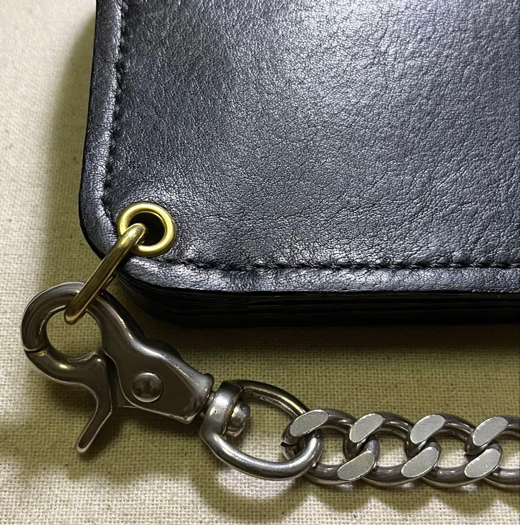 ミドル トラッカーウォレット ポケット部分本革ハラコ豹柄 三層