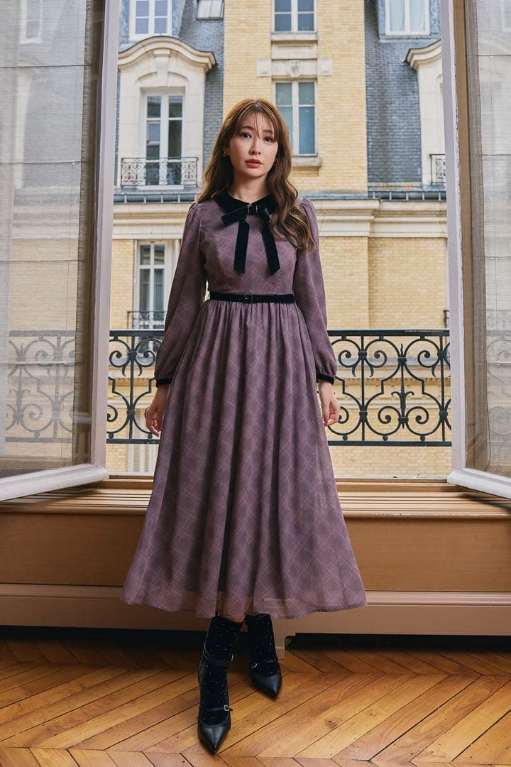 ワンピース herlipto Bristol Plaid Ribbon Dress