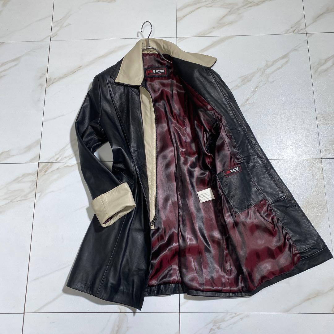 希少⭐︎ヴィンテージ ラムレザー 羊革 ダブルジップ ロングチェスターコート