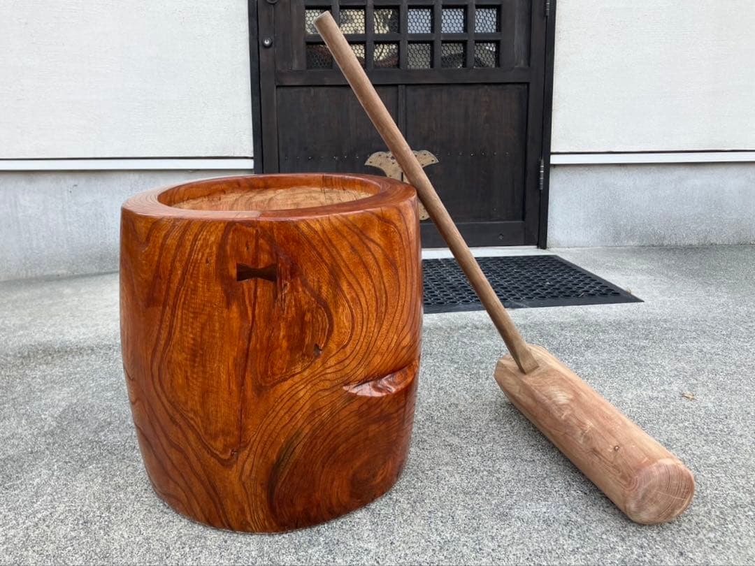 【中古臼＋杵セット】木製餅つき臼 フルメンテ済み No.3