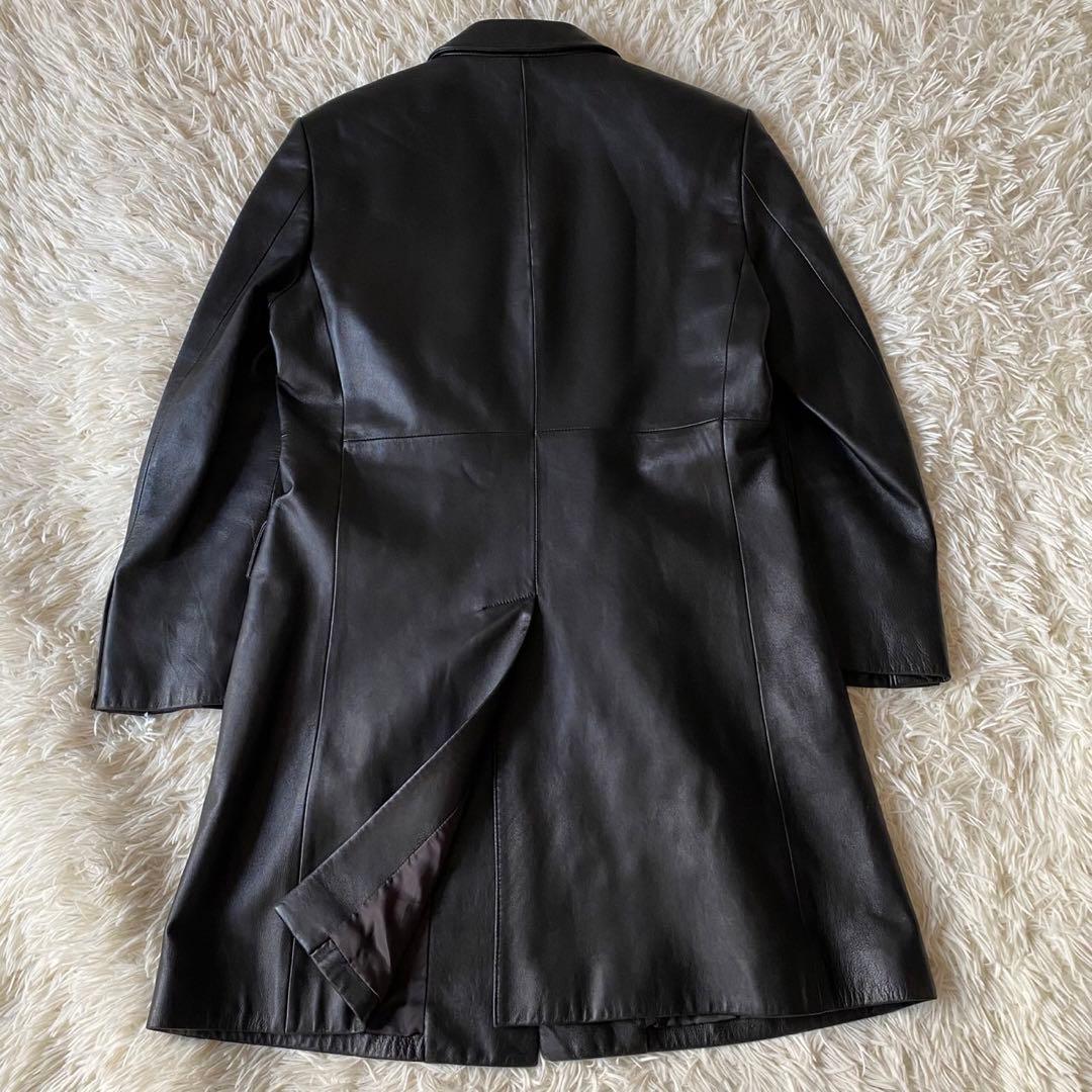 【美品✨】タケオキクチ 羊革 レザーチェスターコート ロング丈 黒 M