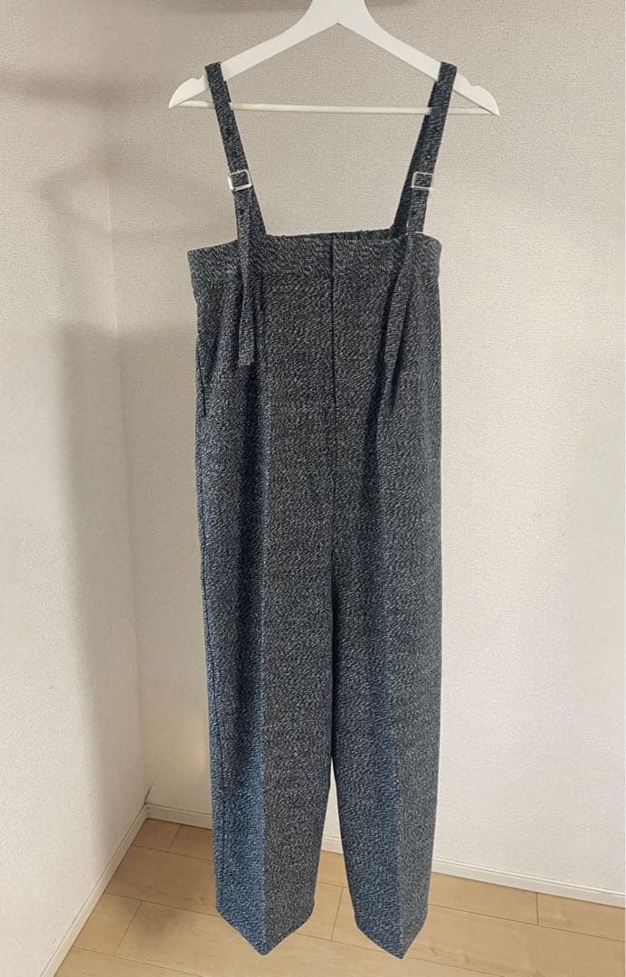 サロペット オーバーオール ツイードベアサロペット パンツ 黒 Lumier
