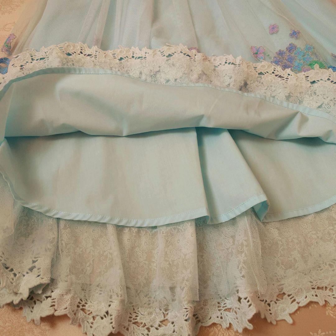 メゾピアノ　紫陽花刺繍ドレス　ワンピース　チュール　ミント　フォーマル　130