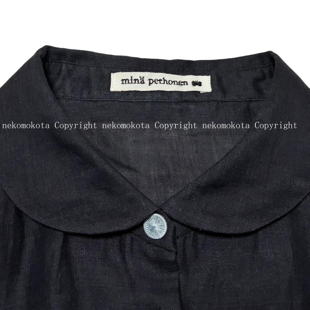 美品 ミナペルホネン wild star 刺繍 リネン 丸襟 ブラウス 38 麻