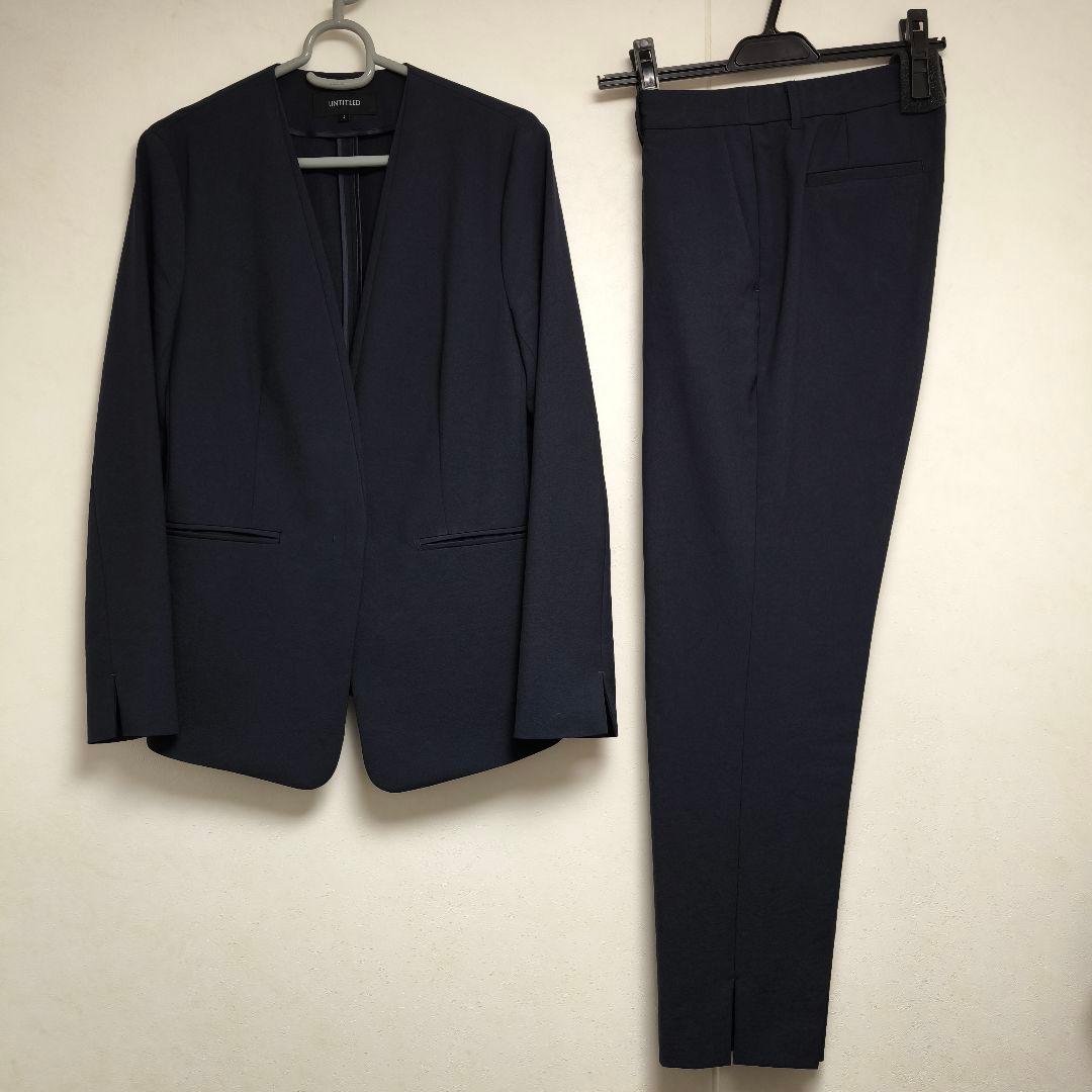 UNTITLED 38 M ネイビー ノーカラー パンツスーツ