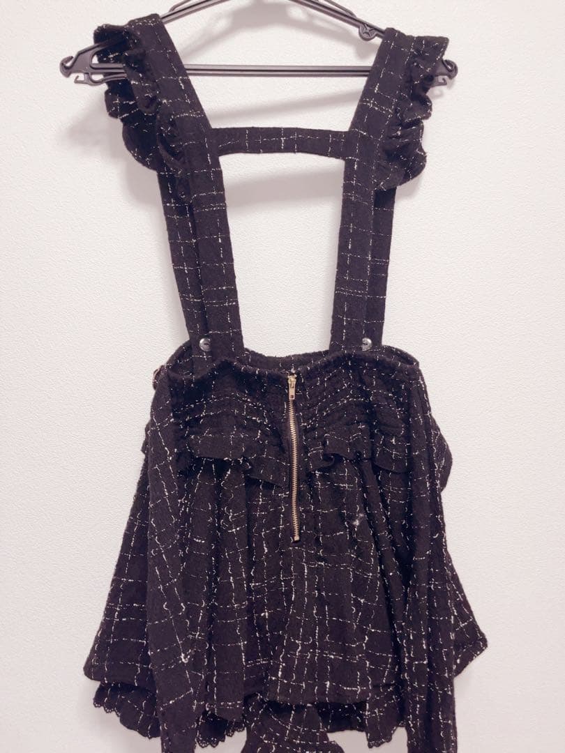 LIZLISA ツイードサスペンダー付きスカパン（ブラック）