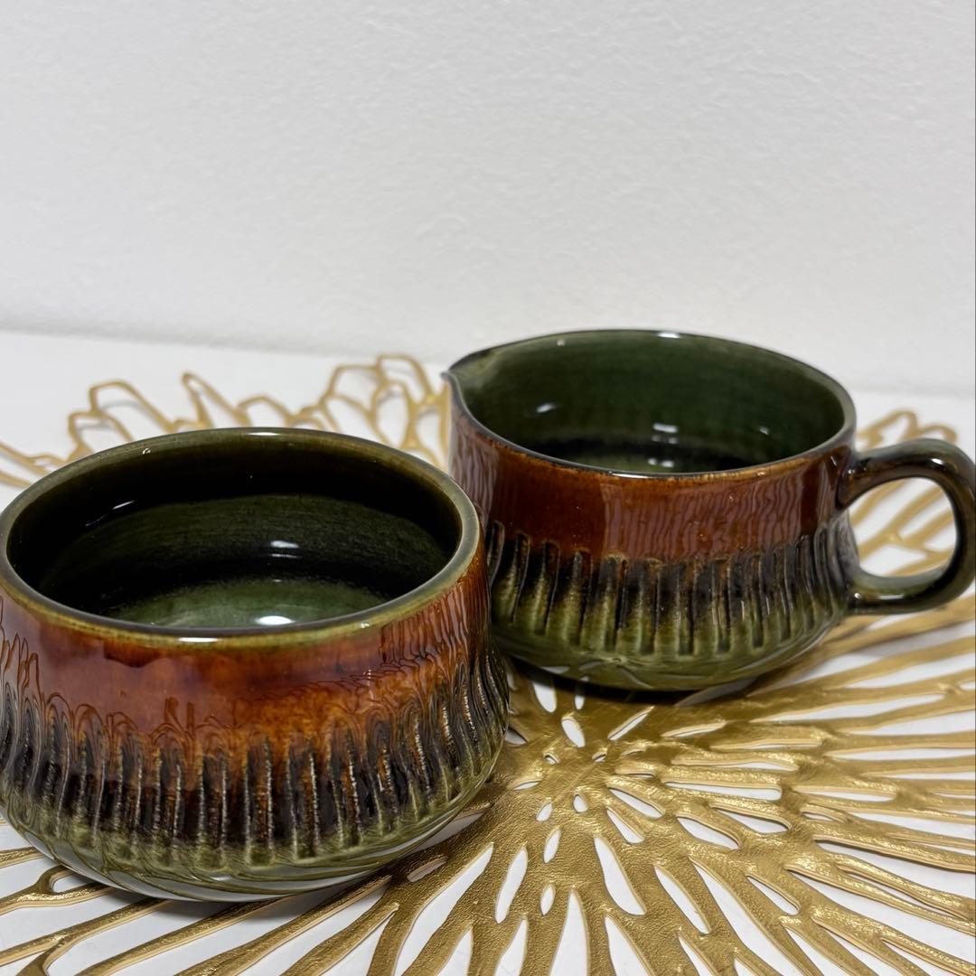 ゲフレ　オリーブ　ボウルとクリーマーのセット　ヴィンテージ　北欧購入