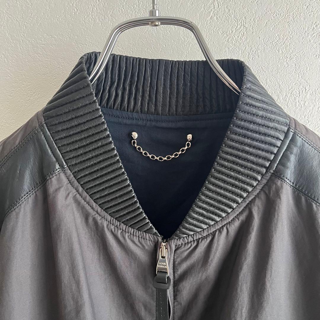 【希少】ルイヴィトン　ボンバージャケット　レザー切り替え　フロントロゴ　黒　48