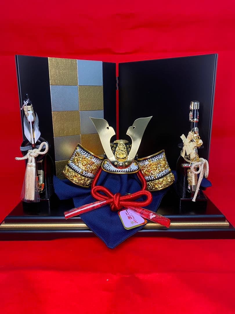 東京久月　五月人形　兜飾り平飾りセット　正絹糸　コンパクトサイズ