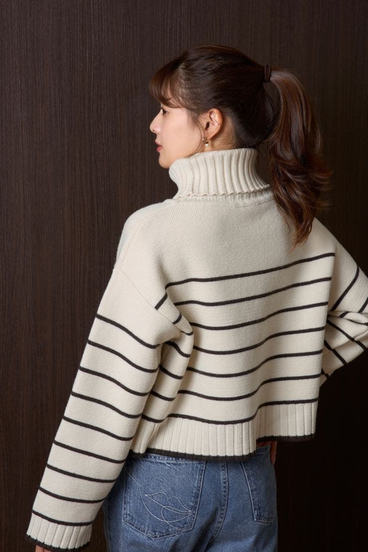 Herlipto＊Striped Turtleneck KnitPullover
