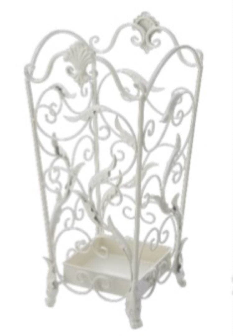 ホワイトアイアン傘立て 植物モチーフ