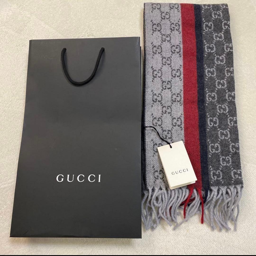 ❤️フォロー割❤️新品タグ付き　GUCCI マフラー グレー 赤 青