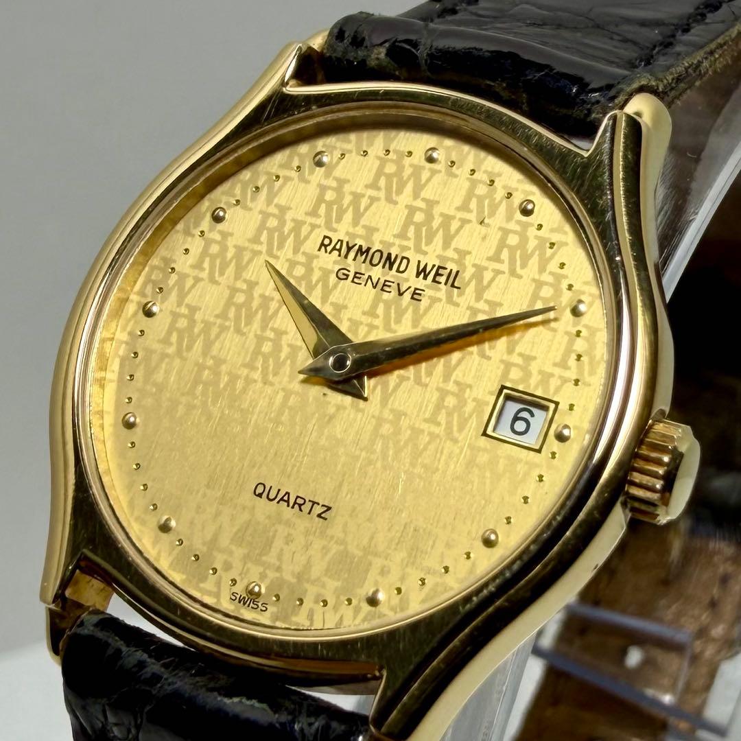 【稼働/新品電池/希少品】レイモンドウィル 腕時計 ゴールド文字盤 デイト
