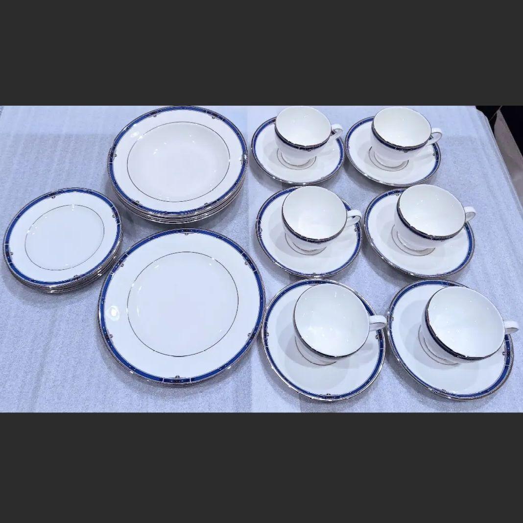  ウェッジウッド キングスブリッジ 黒壺 カップ プレート 青