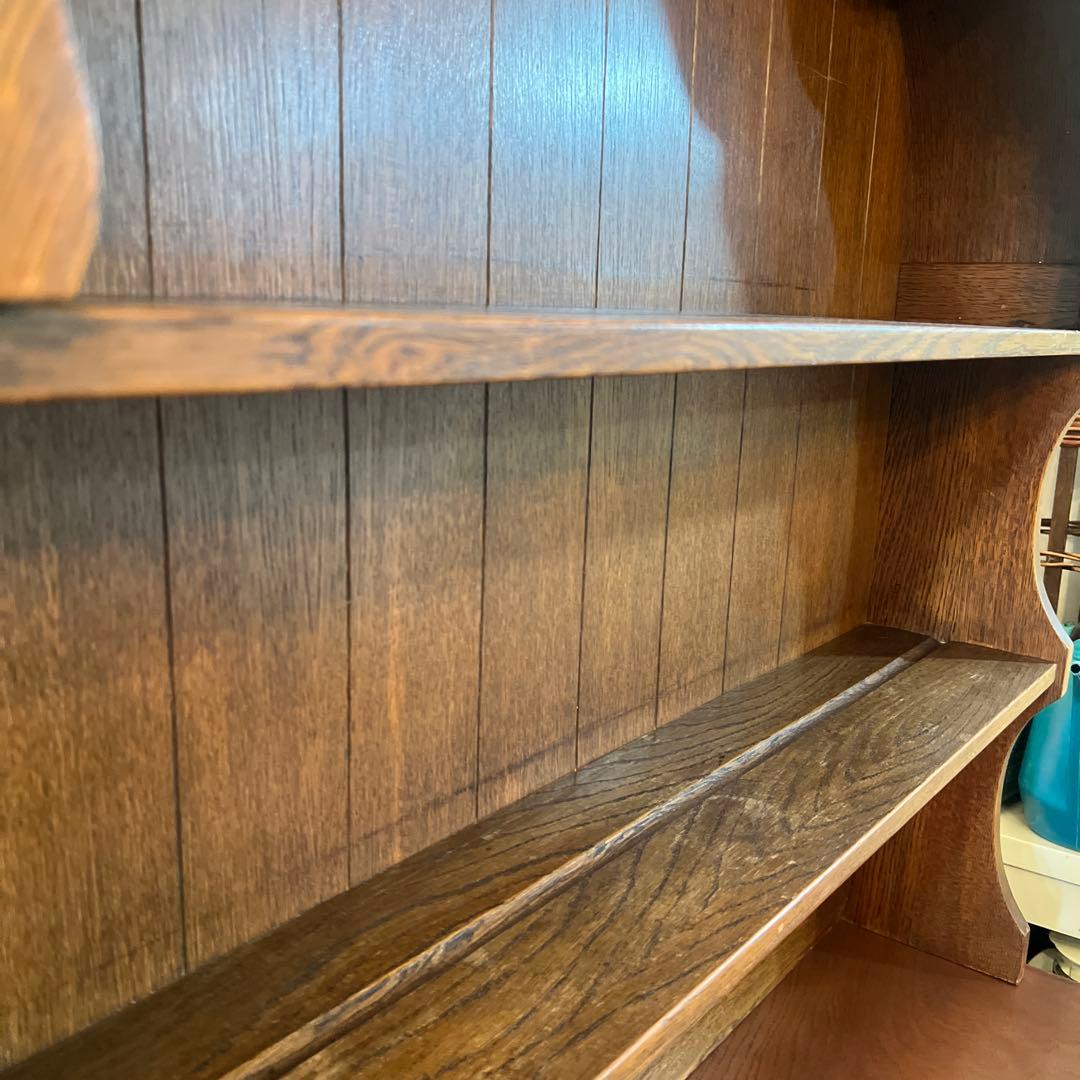 英国アンティーク木製キャビネット オープンシェルフ付き