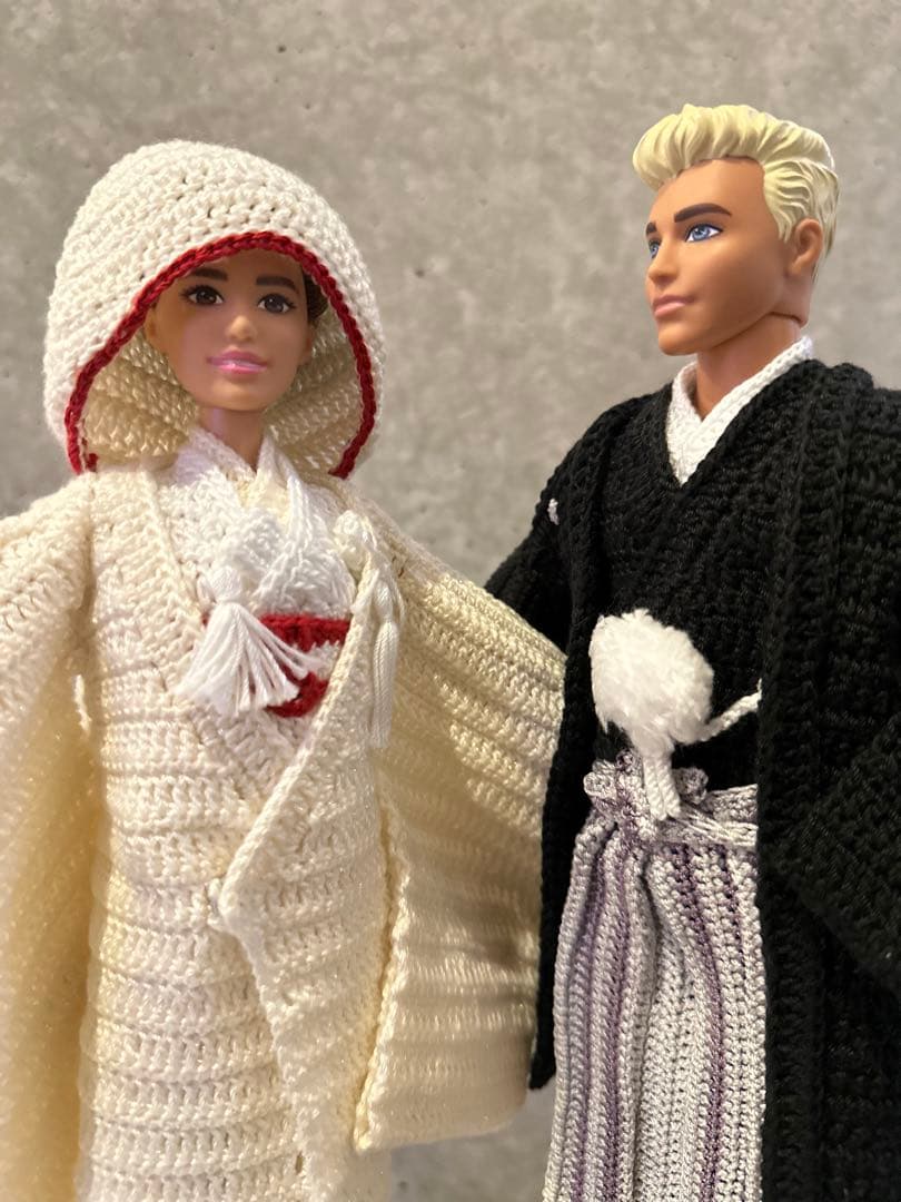 結婚式 和装バービー Handmade Wedding Kimono Dolls