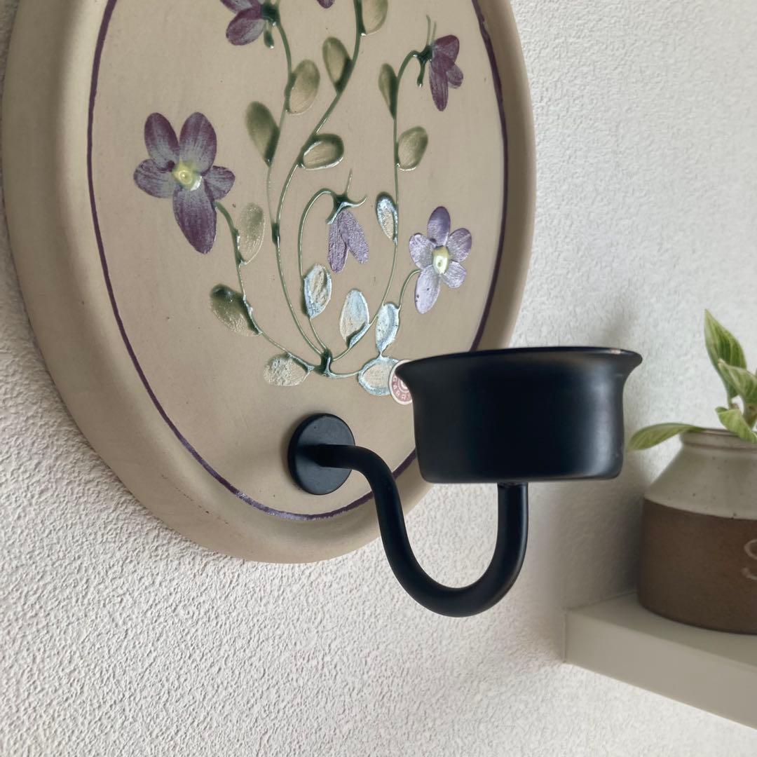 北欧ヴィンテージ　【希少】Gabrielオーバル陶板キャンドルホルダー＆リボン