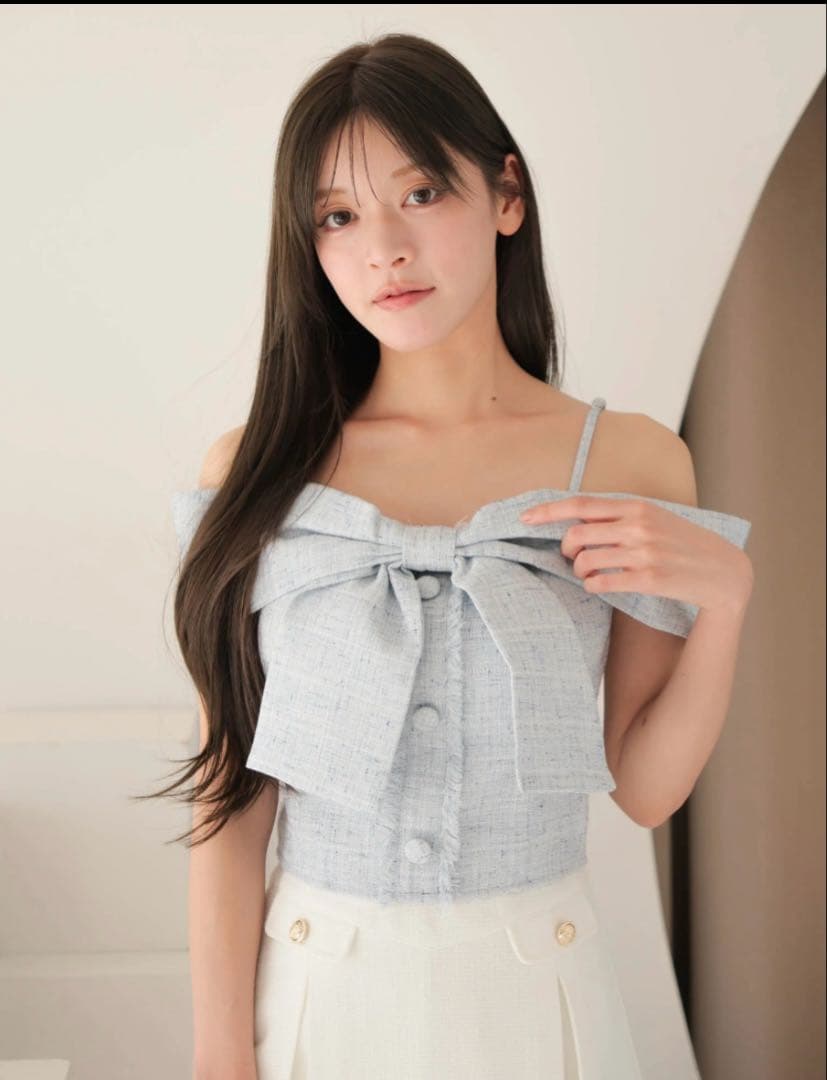 リップサービス　ツイードリボンオフショルトップス