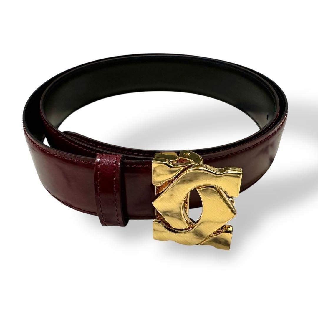 未使用級 カルティエ ベルト レザー ボルドー ゴールドバックル ダブルC ロゴ