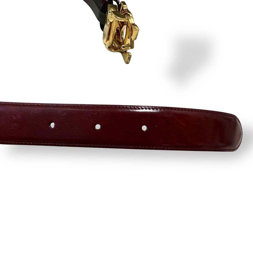 未使用級 カルティエ ベルト レザー ボルドー ゴールドバックル ダブルC ロゴ