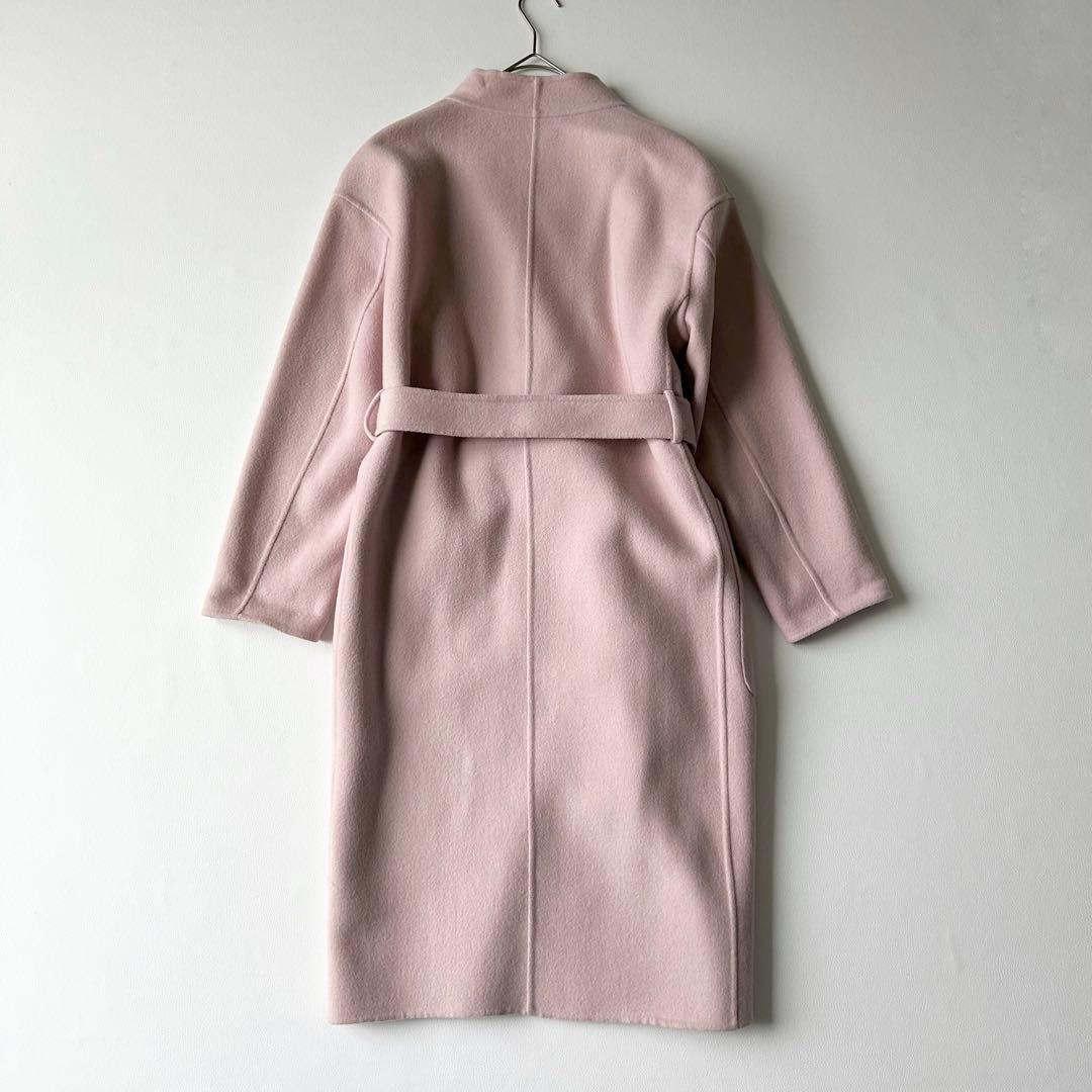 3072y美品 ユナイテッドアローズ ノーカラーロングリバーコート ピンク