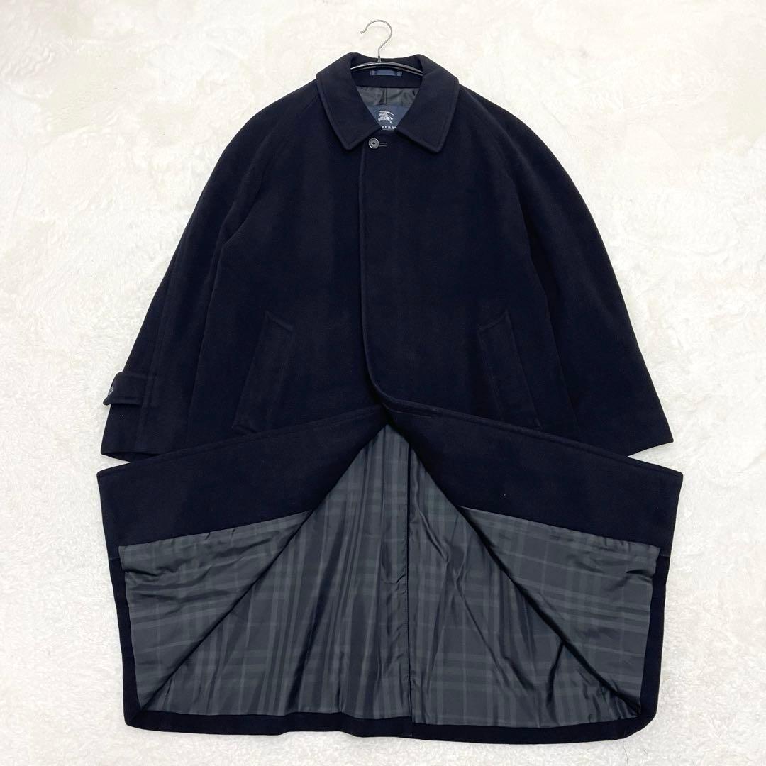 【美品】バーバリーロンドン カシミヤ アンゴラ ステンカラーコート ネイビー