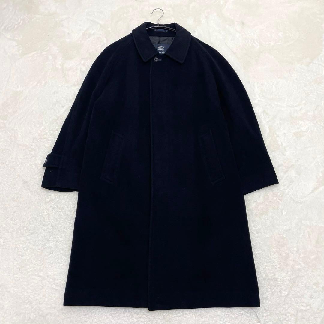 【美品】バーバリーロンドン カシミヤ アンゴラ ステンカラーコート ネイビー
