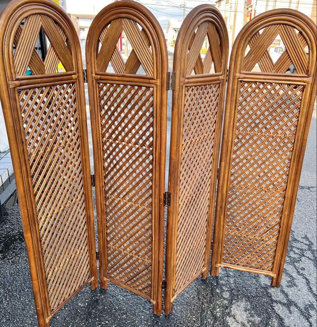 パーテーション ラタン パーティション 籐 衝立 おしゃれ 間仕切り 4連 和風