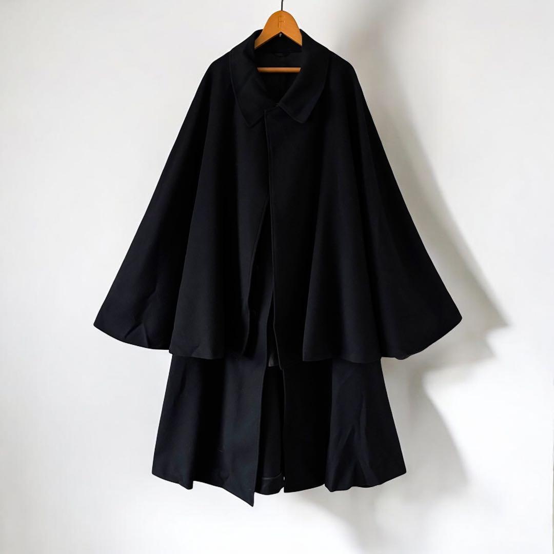 日本製 ヴィンテージ インバネスコート トンビコート ウール L 黒