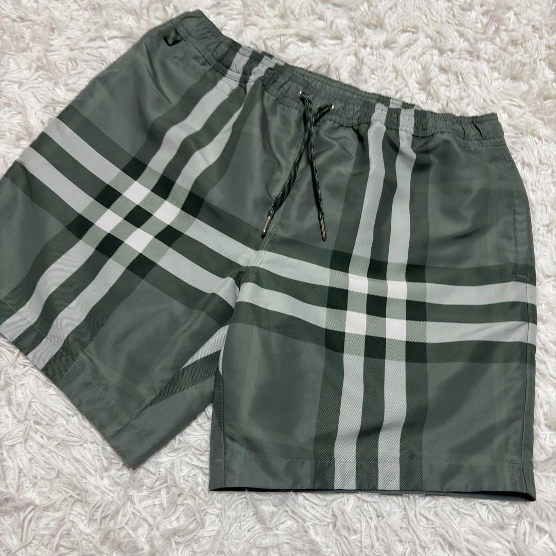 美品　BURBERRY メガチェック柄スイムショーツ 総柄水着　グリーン　M