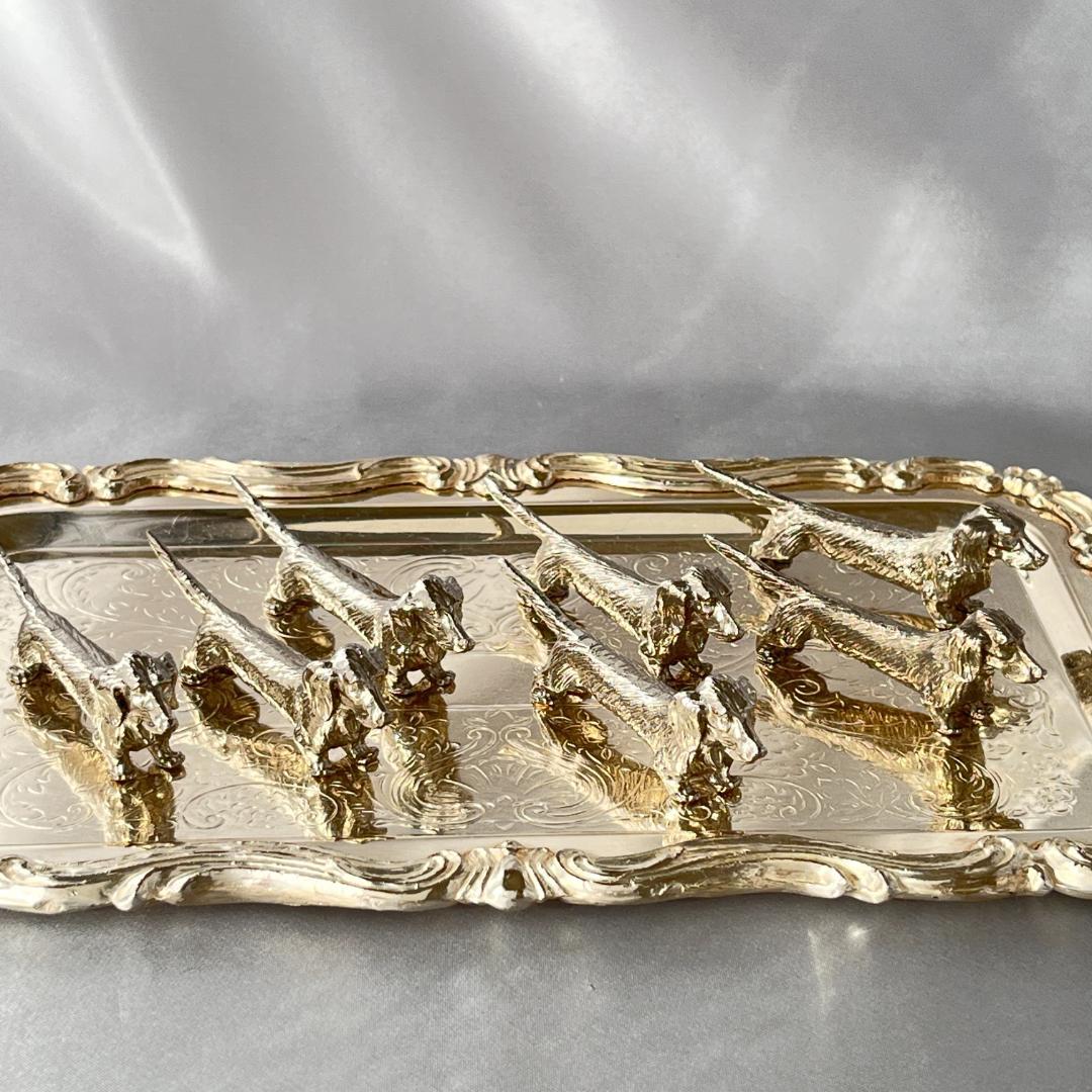 【仏蘭西】 ダックスフンドのナイフレスト 7個組【シルバープレート】