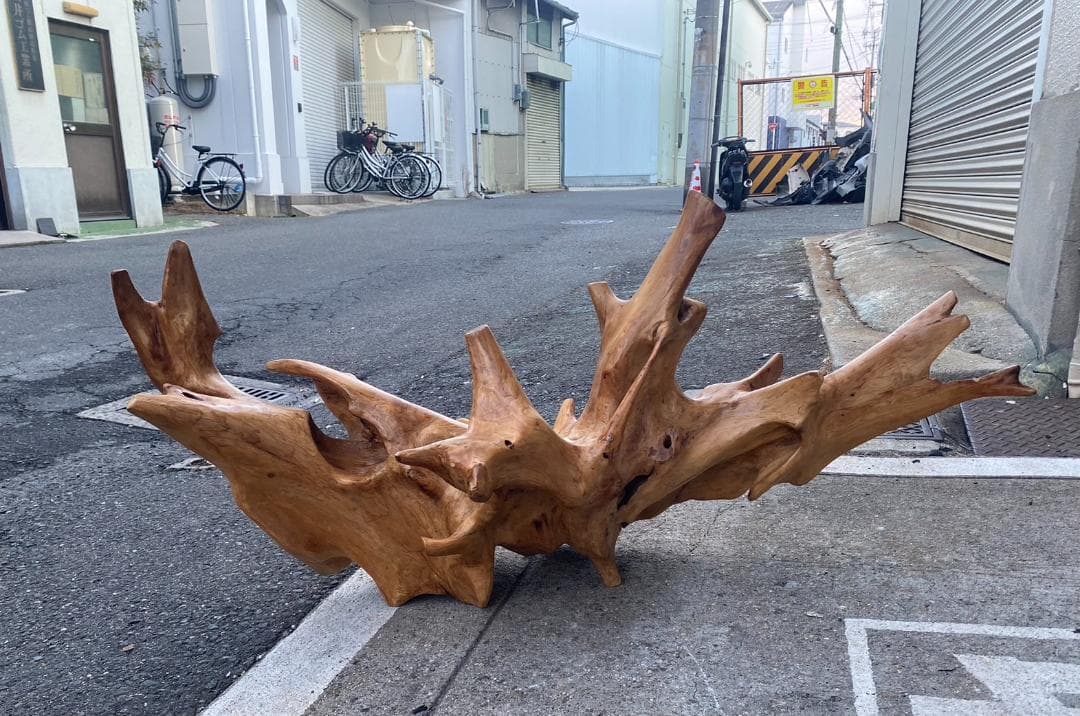 A337◆自然木 天然木 木台 花台 飾台 置物 流木アート 玉杢 光沢