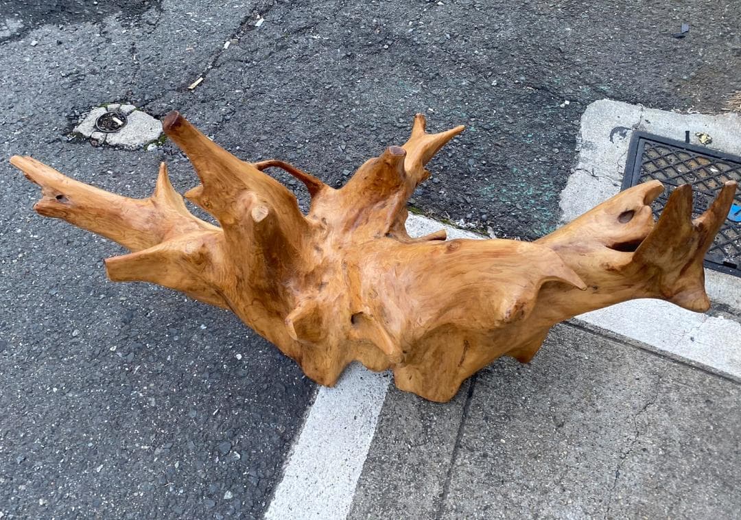 A337◆自然木 天然木 木台 花台 飾台 置物 流木アート 玉杢 光沢