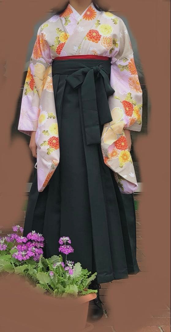 小学校卒業式　女の子　袴セット160 ブーツM はいからさん風リボン付き